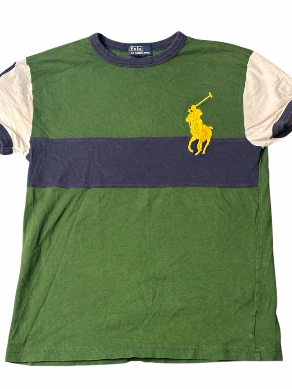 Polo by Ralph Lauren Green Navy and White Colorblock Tee with Yellow Pony